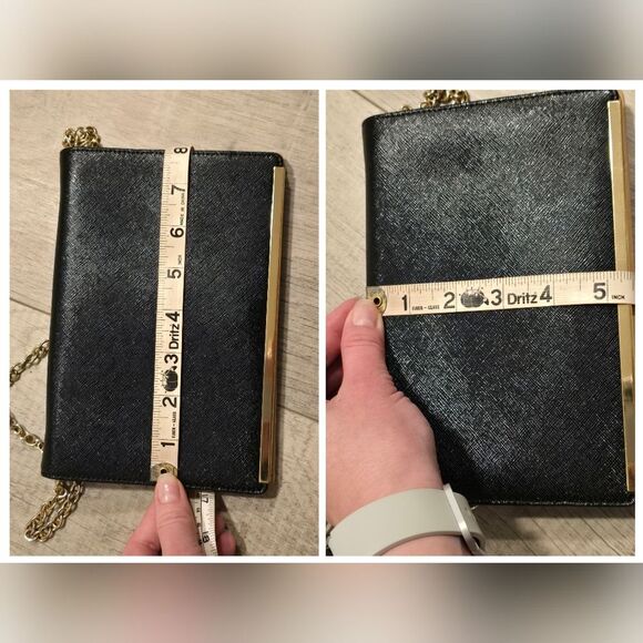 Halogen black genuine saffiano leather clutch crossbody purse wallet with chain - Picture 6 of 11